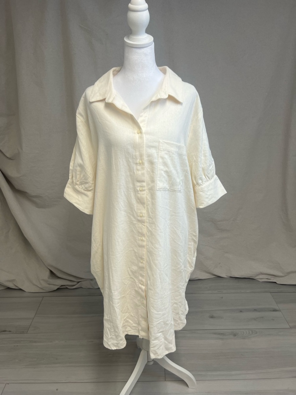 Old Navy Cream Linen Shirt Dress Coastal Grandma Summer Vacation Layering Piece